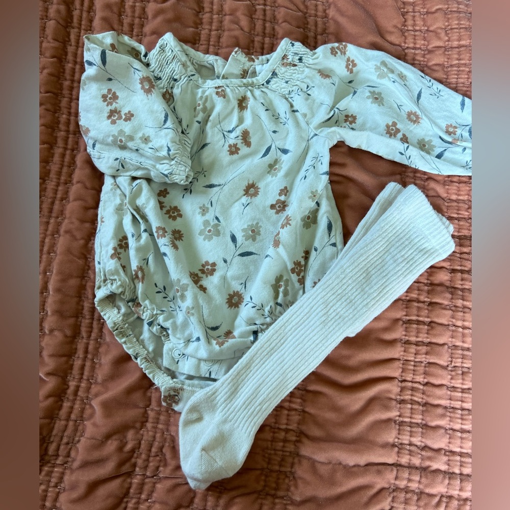Carter’s Cream Floral Romper with Tights